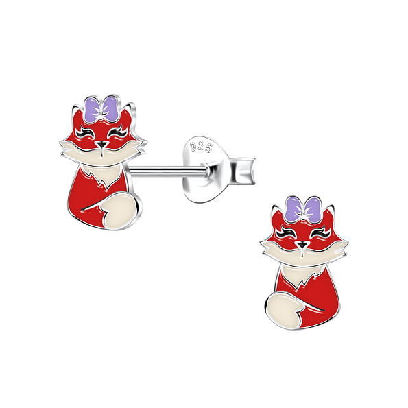 Silver Fox Stud Earrings - 22395