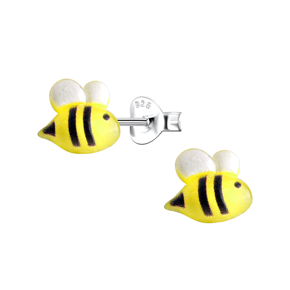 Silver Stud Earrings with Resin Bee - 22761