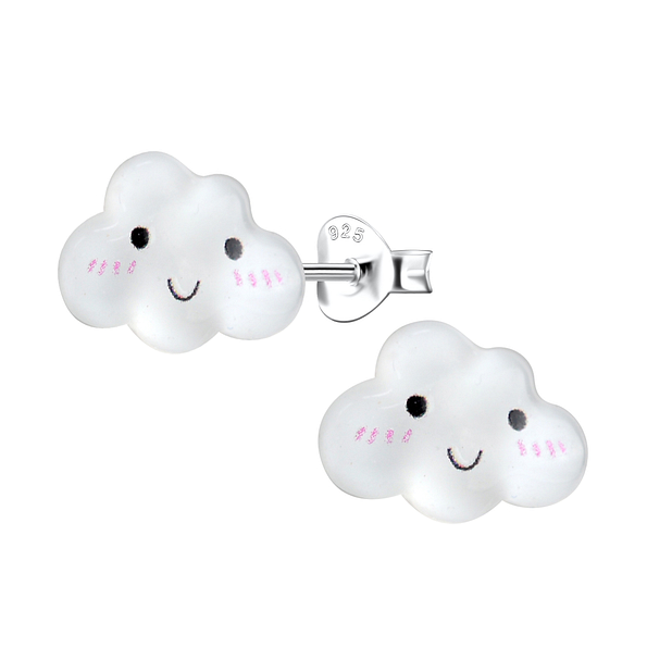 Silver Stud Earrings with Resin Cloud - 22766