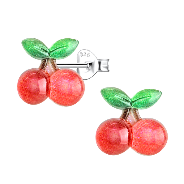 Silver Stud Earrings with Resin Cherry - 22771