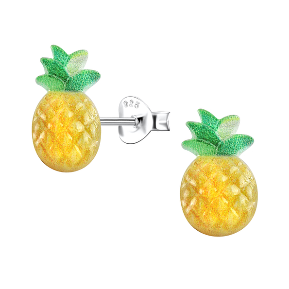 Silver Stud Earrings with Resin Pineapple - 22775