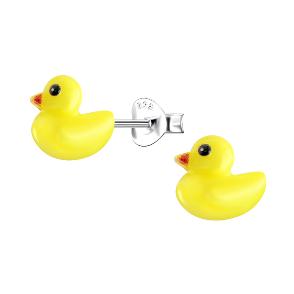 Silver Stud Earrings with Resin Duck - 22776
