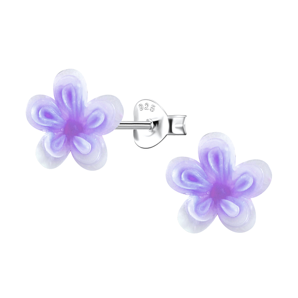 Silver Stud Earrings with Resin Flower - 22791 Silver Stud Earrings with Resin Flower - 22791