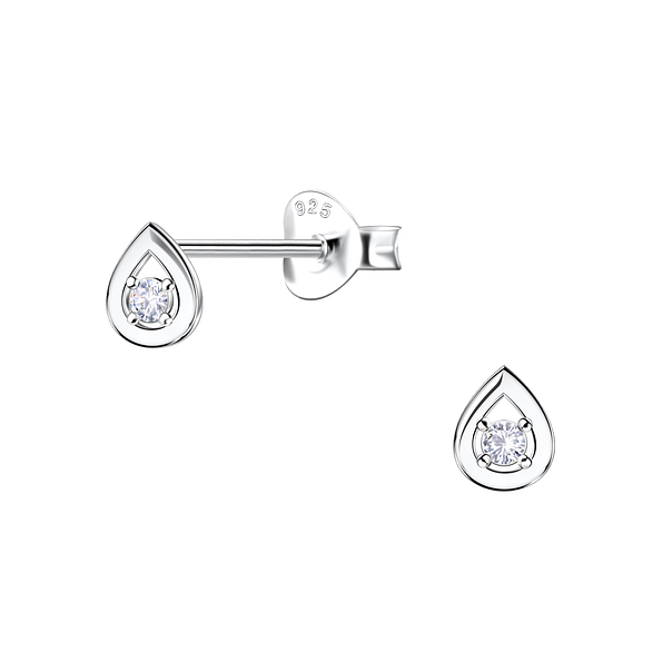 Silver Pear Stud Earrings - 22675
