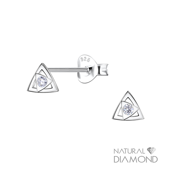 Silver Triangle Stud Earrings With Natural Diamond - 22684 Silver Triangle Stud Earrings With Natural Diamond - 22684