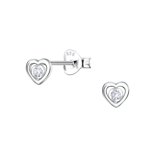 Silver Heart Stud Earrings - 22685