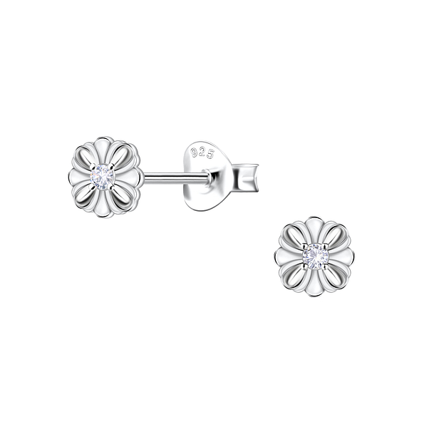 Silver Flower Stud Earrings - 22689