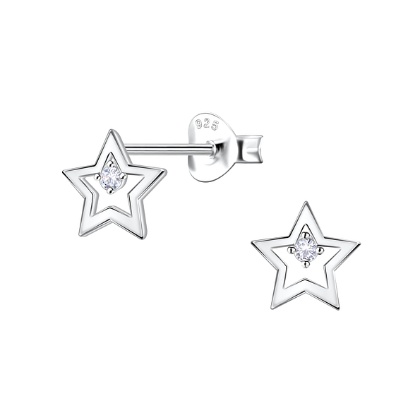 Silver Star Stud Earrings - 22695