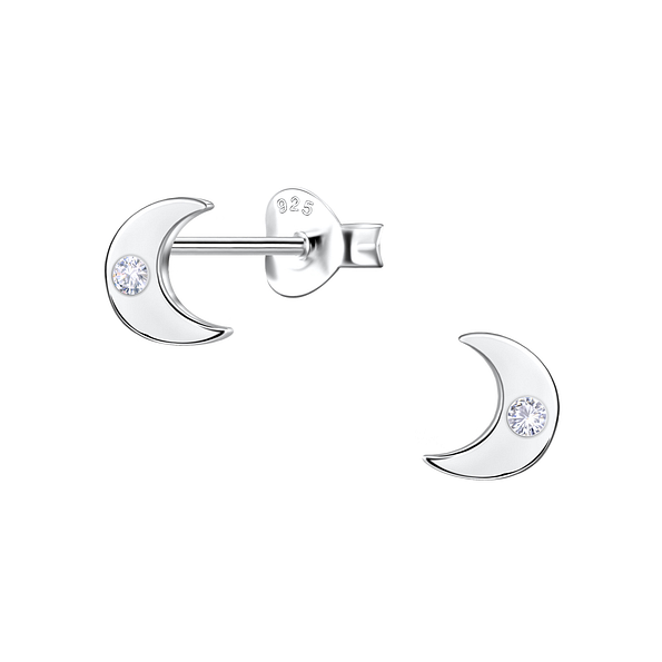Silver Moon Stud Earrings - 22697