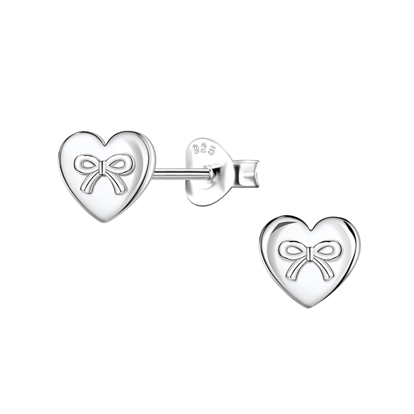 Silver Heart with Bow Stud Earrings  - 22422