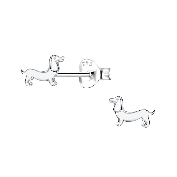 Silver Dachshund Dog Stud Earrings - 22401