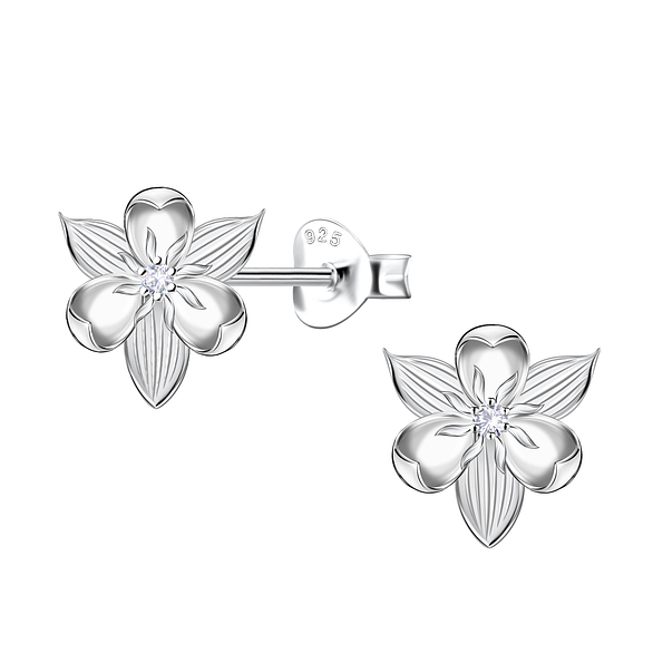 Silver Flower Stud Earrings - 22641