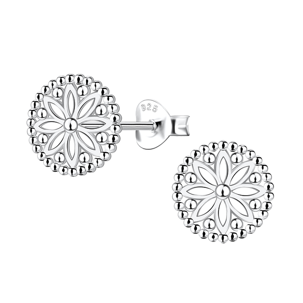 Silver Flower Stud Earrings - 22653