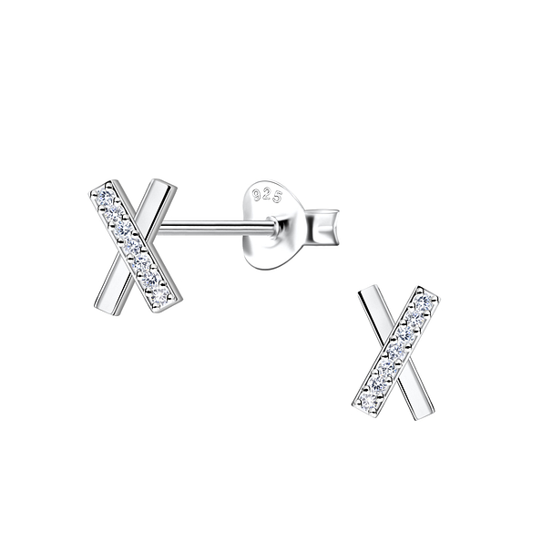 Silver Cross Stud Earrings - 22406
