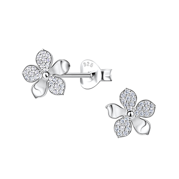 Silver Flower Stud Earrings - 22661