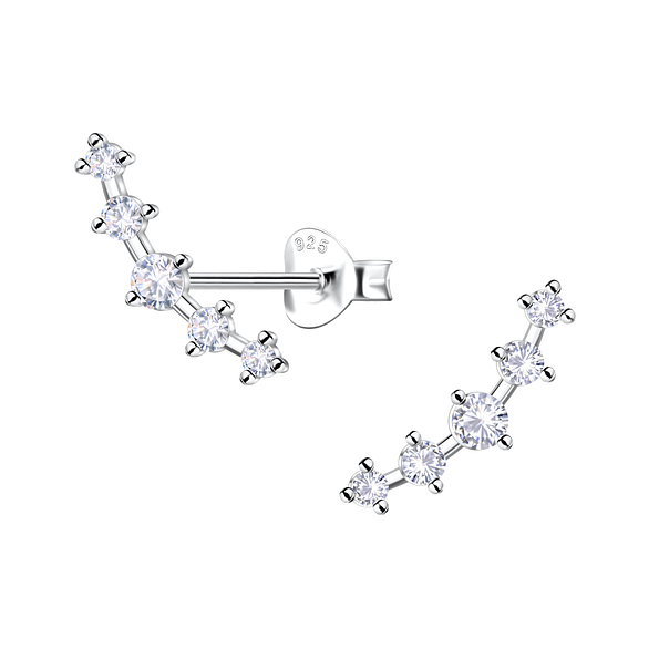 Silver Geometric Curved Stud Earrings  - 22429