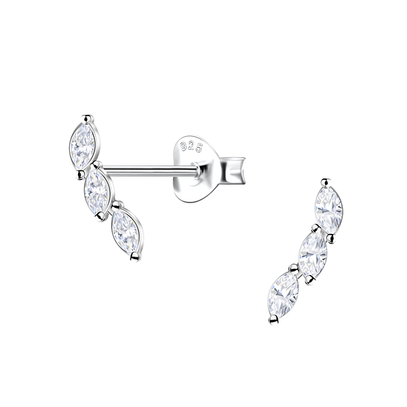 Silver Marquise Curved Stud Earrings  - 22442