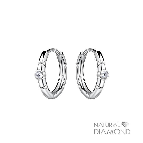 11mm Silver Round Huggie Earrings With Diamond - 22708 11mm Silver Round Huggie Earrings With Diamond - 22708