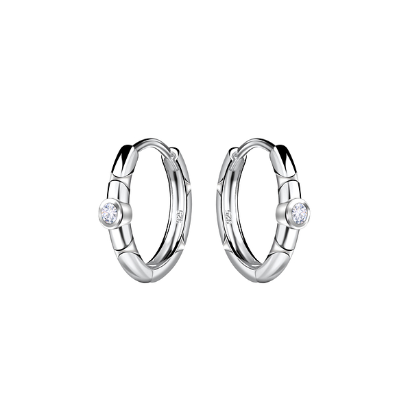 11mm Silver Patterned Huggie Earrings - 22707