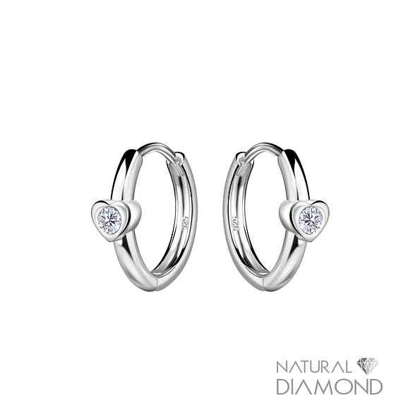 11mm Silver Heart Huggie Earrings With Diamond - 22710 11mm Silver Heart Huggie Earrings With Diamond - 22710