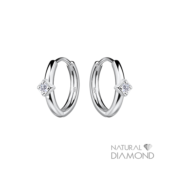 11mm Silver Square Huggie Earrings With Diamond - 22714 11mm Silver Square Huggie Earrings With Diamond - 22714