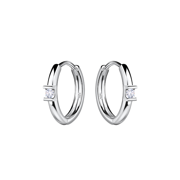 11mm Silver Single Stone Huggie Earrings - 22715