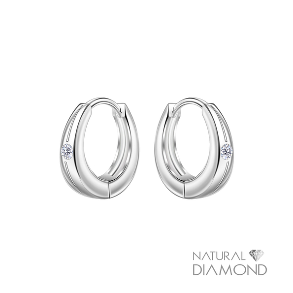 12mm Silver Single Stone Huggie Earrings With Diamond - 22718 12mm Silver Single Stone Huggie Earrings With Diamond - 22718