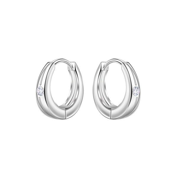 12mm Silver Single Stone Huggie Earrings - 22717