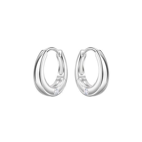 11mm Silver Single Stone Huggie Earrings - 22719