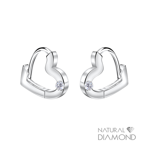 11mm Silver Heart Huggie Earrings With Diamond - 22722 11mm Silver Heart Huggie Earrings With Diamond - 22722