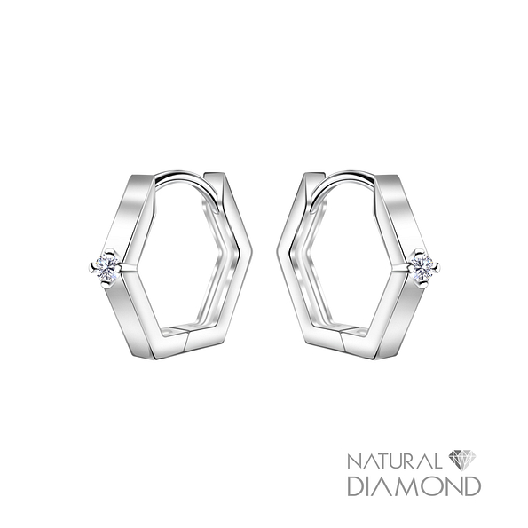 11mm Silver Geometric Huggie Earrings With Diamond - 22724 11mm Silver Geometric Huggie Earrings With Diamond - 22724
