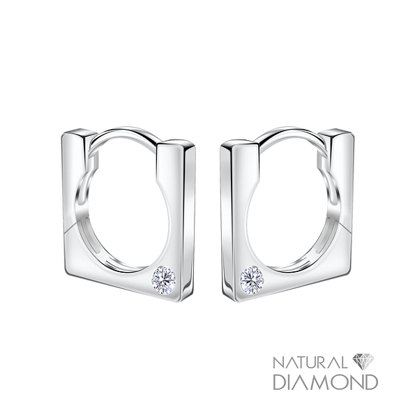 11mm Silver Square Huggie Earrings With Diamond - 22726 11mm Silver Square Huggie Earrings With Diamond - 22726