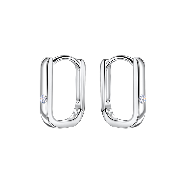10mm Silver Single Stone Huggie Earrings - 22727