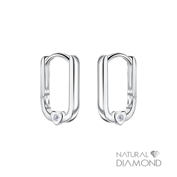 10mm Silver Heart Huggie Earrings With Diamond - 22730 10mm Silver Heart Huggie Earrings With Diamond - 22730