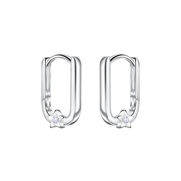 10mm Silver Star Huggie Earrings - 22731