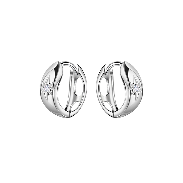 12mm Silver Geometric Huggie Earrings - 22452
