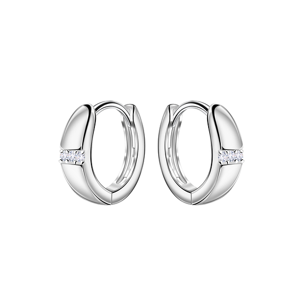 12mm Silver Geometric Huggie Earrings - 22453