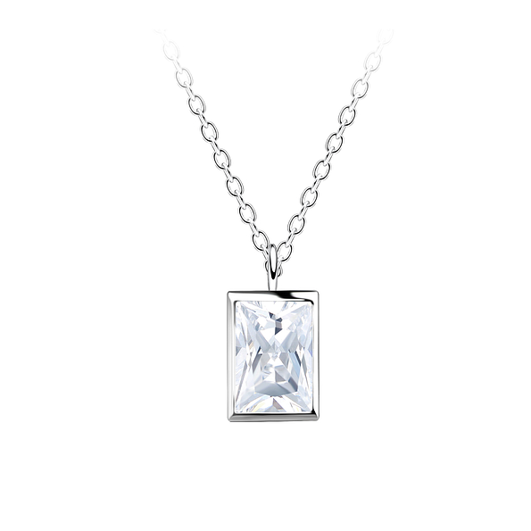 Silver Baguette Necklace - 22454