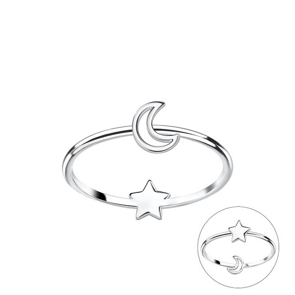 Silver Double Sided Moon and Star Ring - 22834