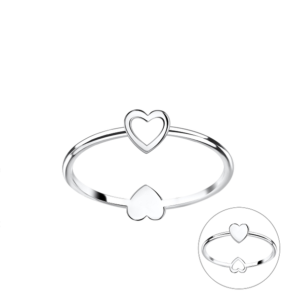 Silver Double Sided Heart Ring - 22836