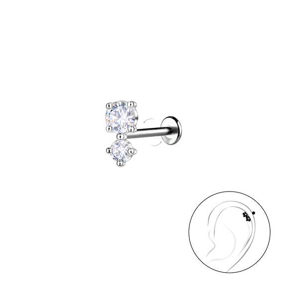 Silver Double Stones with Titanium Labret - 22752