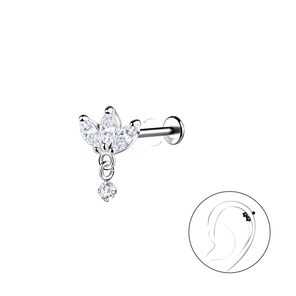 Silver Flower with Titanium Labret - 22734
