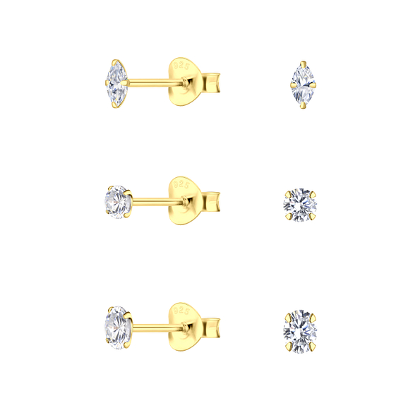 Silver Cubic Zirconia Stud Earrings Set - 22851