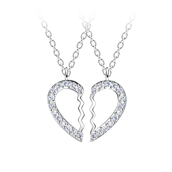 Silver Broken Heart Necklace Set - 23057