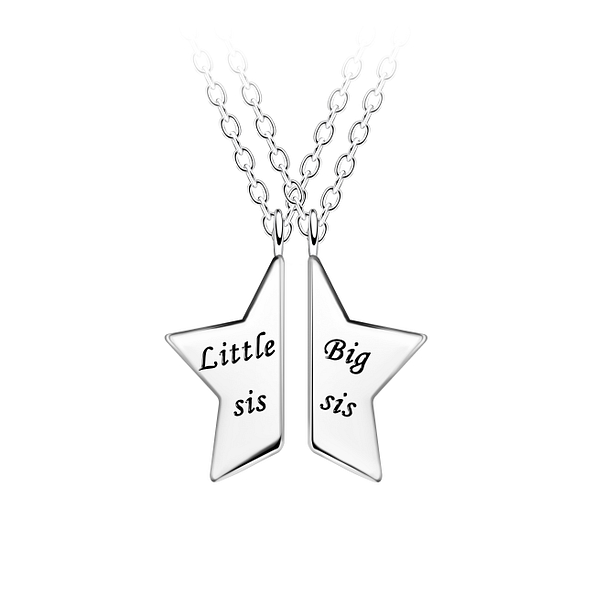 Silver Little and Big Sis Necklace Set - 23067 Silver Little and Big Sis Necklace Set - 23067
