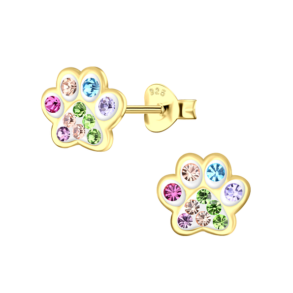 Silver Paw Print Stud Earrings - 23096