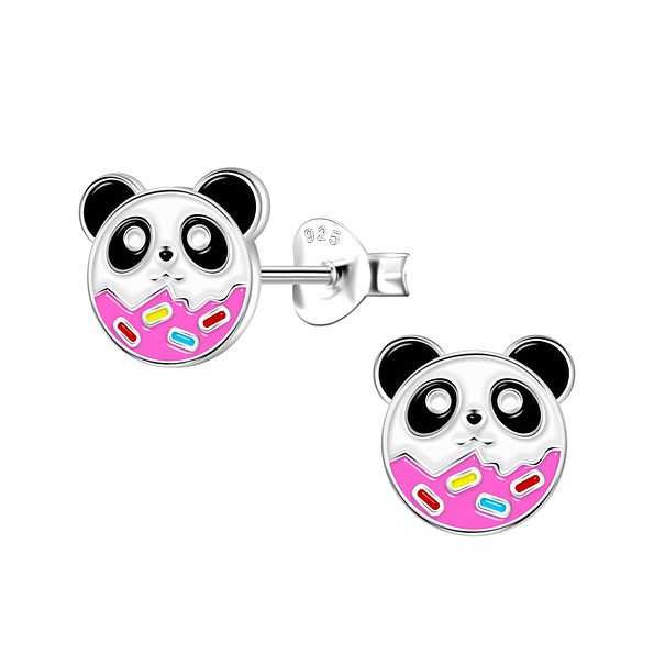 Silver Panda Stud Earrings - 22899