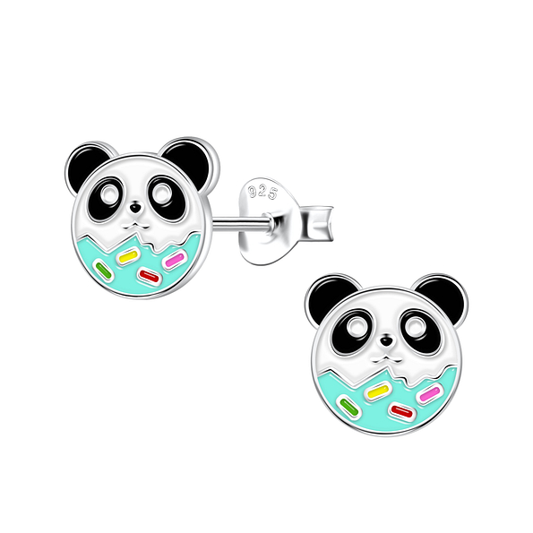 Silver Panda Stud Earrings - 22897