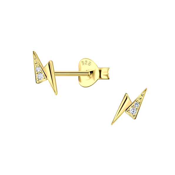 Silver Thunder Bolt Stud Earrings - 22928