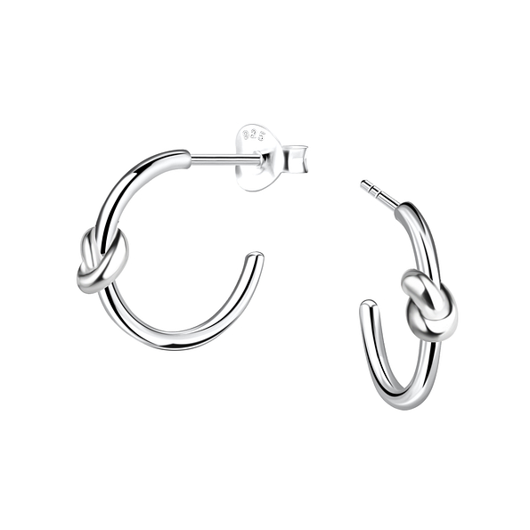Silver Knot Half Hoop Stud Earrings  - 22903